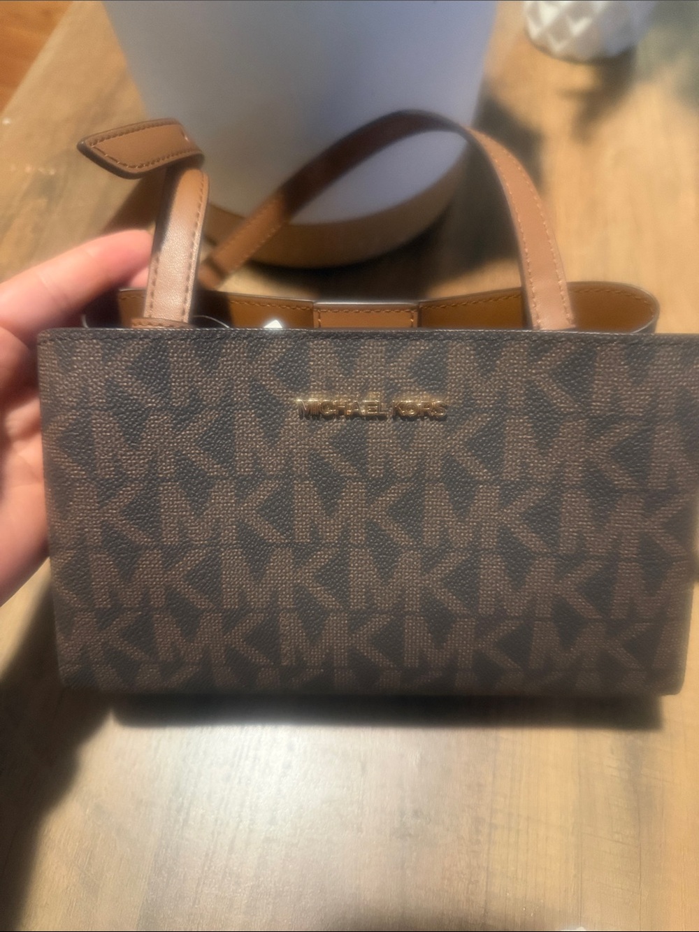 Michael Kors Brown Tan Logo Mini Tote